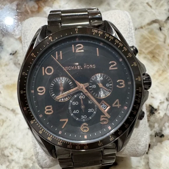 Michael Kors Gunmetal Chronograph Watch - Black Dial / Rose Gold Accents - Picture 1 of 3